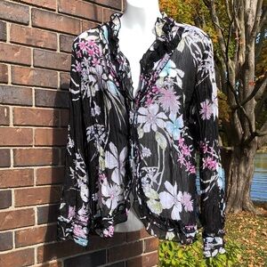 Floral Sheer Blouse with Ruffle Trim